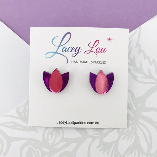 Tulip Earrings - Purple and Pink - Lacey Lou Sparkles