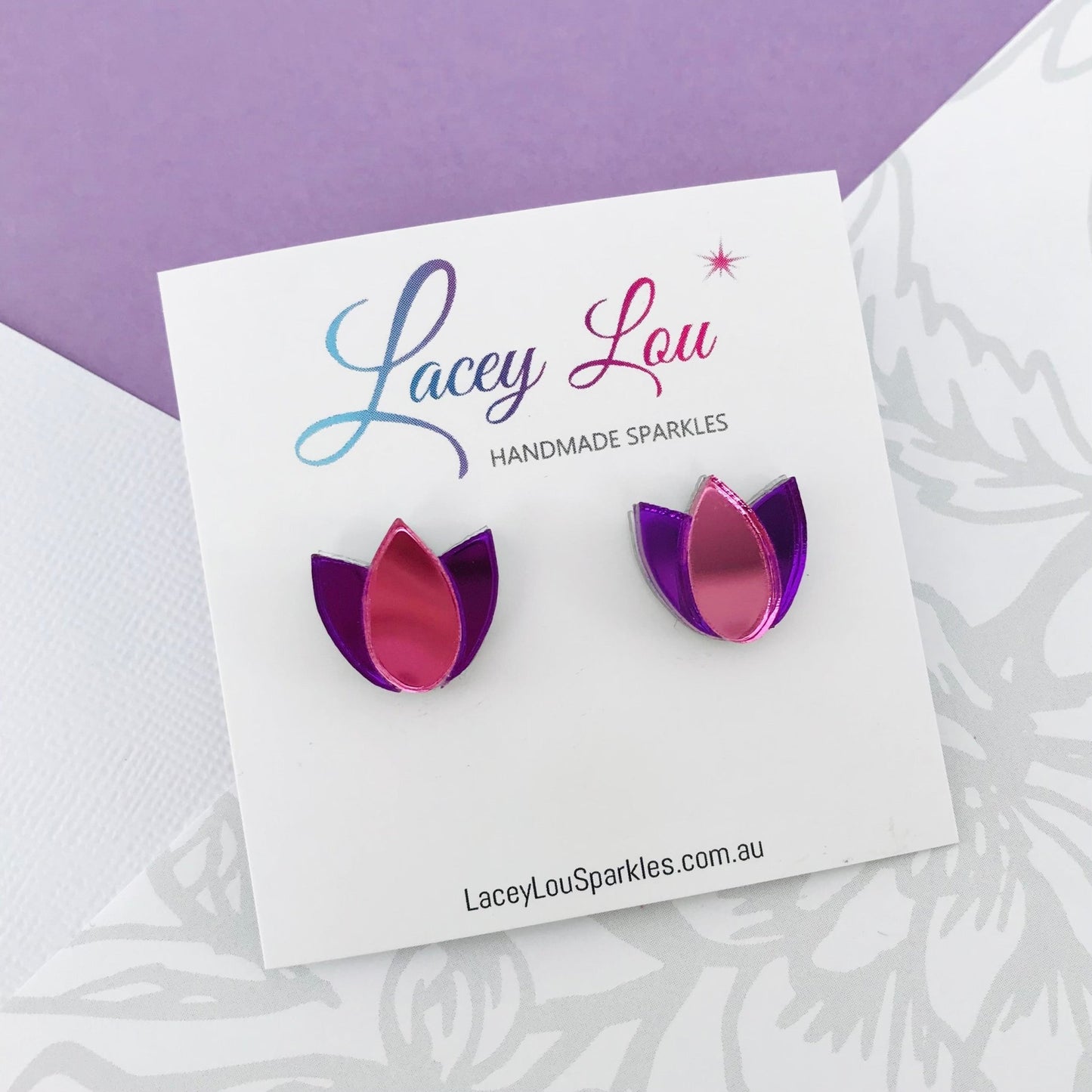 Tulip Earrings - Purple and Pink - Lacey Lou Sparkles