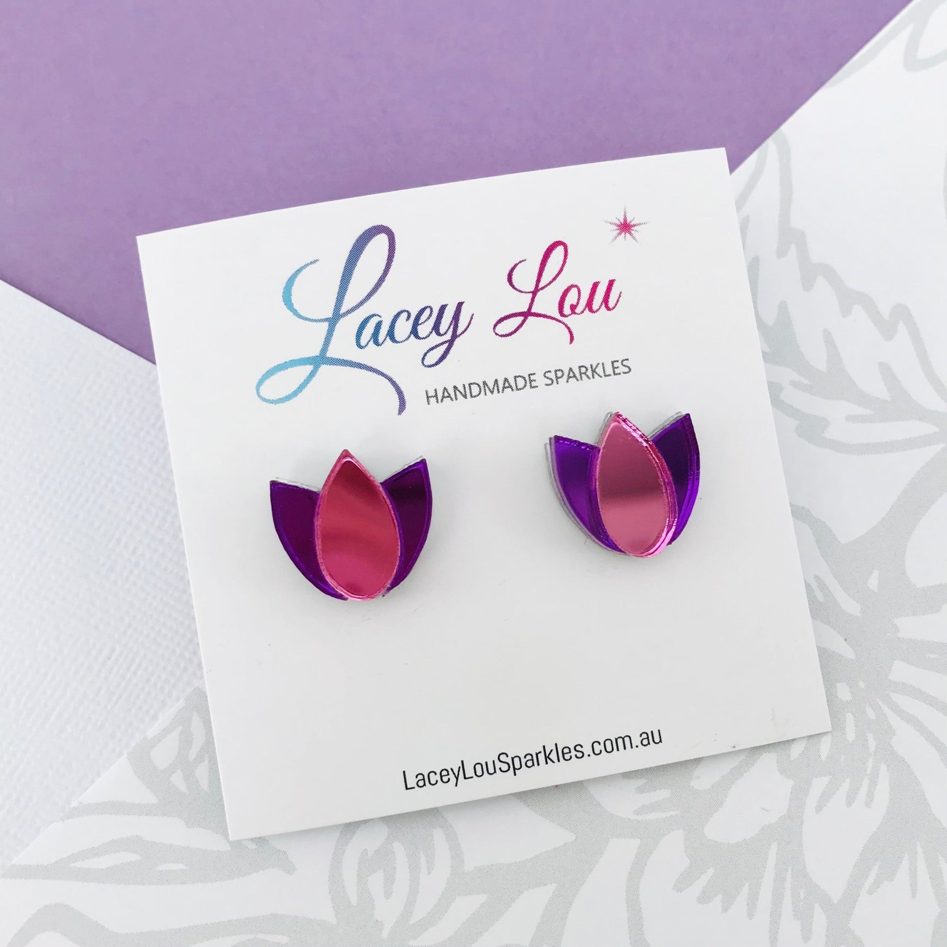 Tulip Earrings - Purple and Pink - Lacey Lou Sparkles