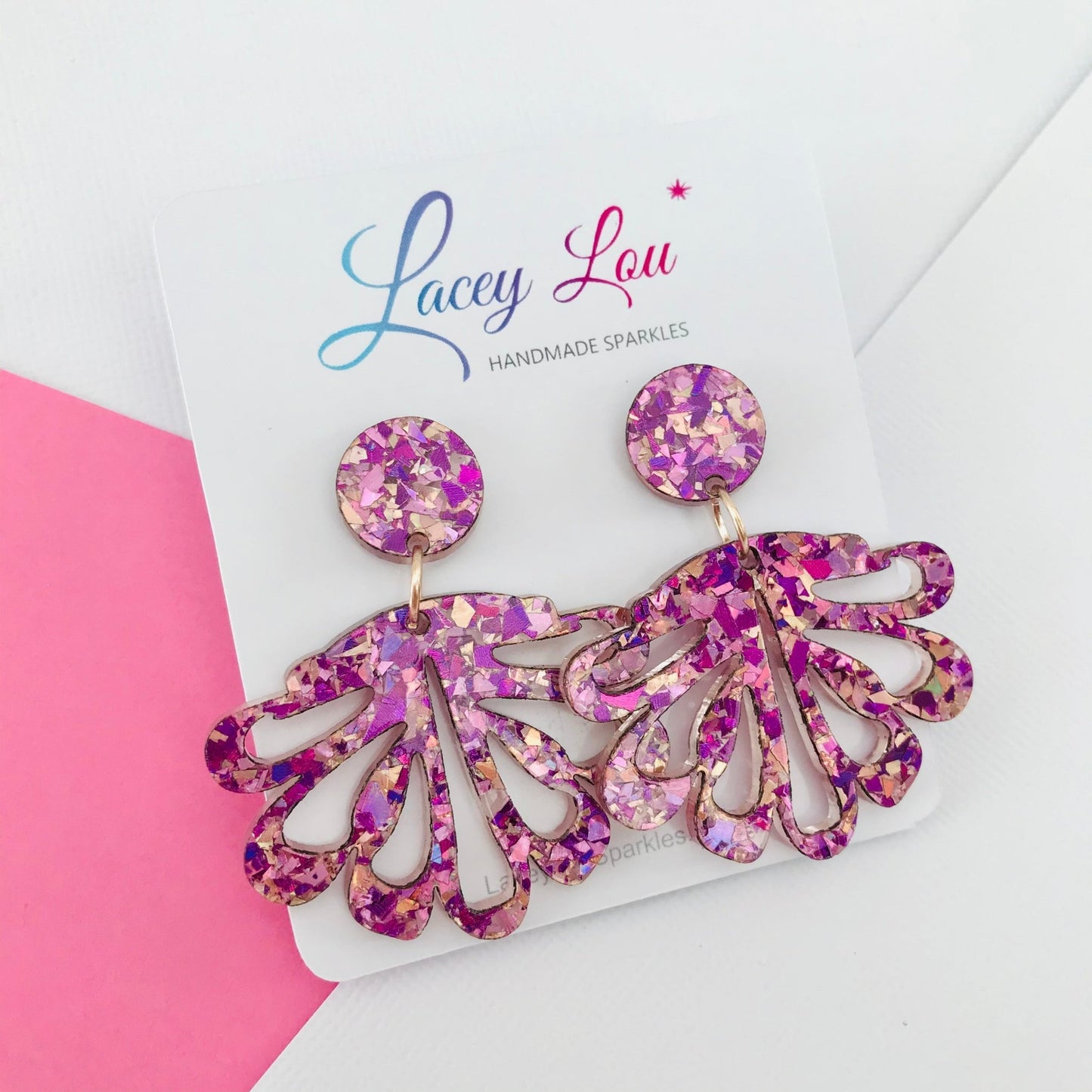 Unicorn Pink Chandelier Dangles - Statement Acrylic Earrings - Lacey Lou Sparkles