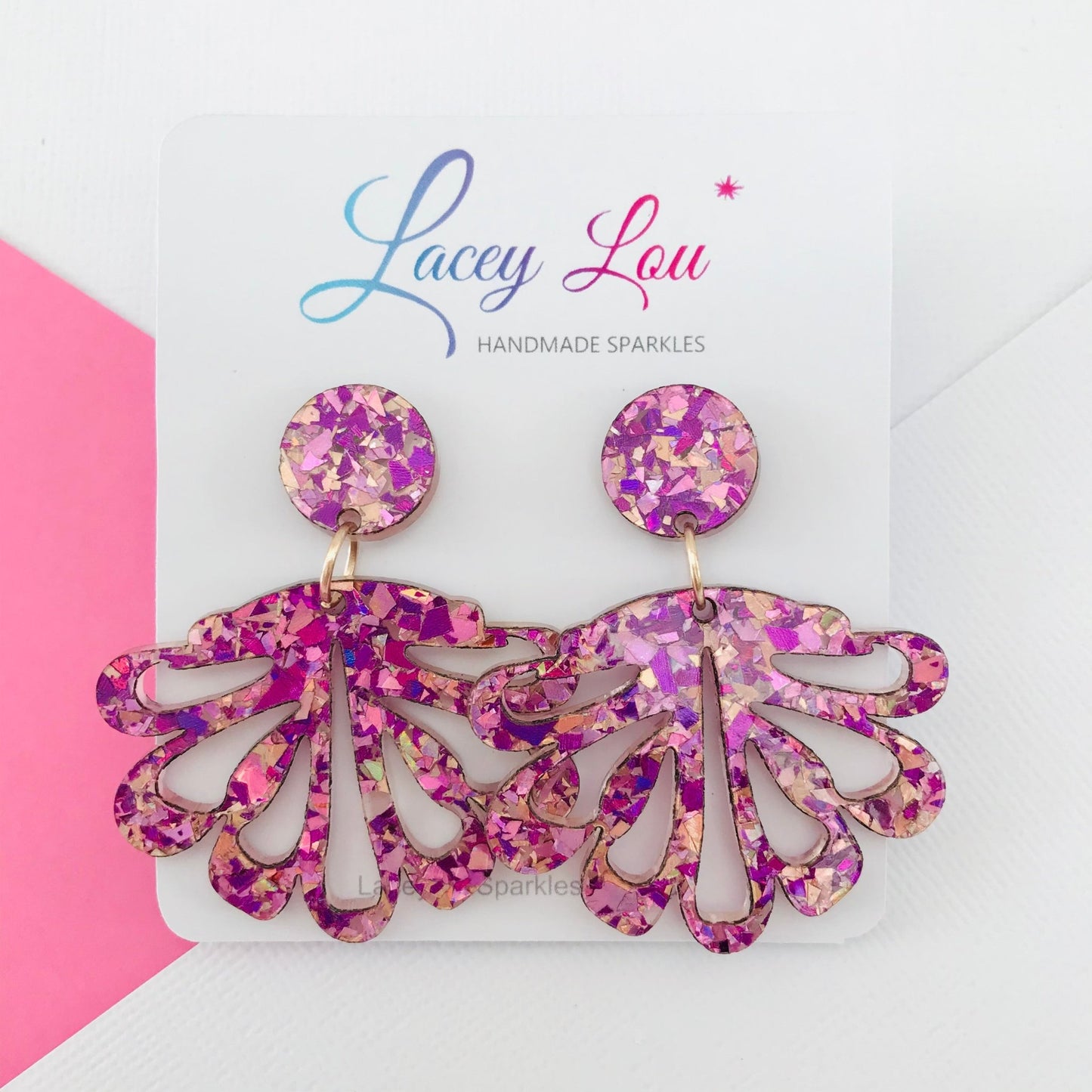 Unicorn Pink Chandelier Dangles - Statement Acrylic Earrings - Lacey Lou Sparkles
