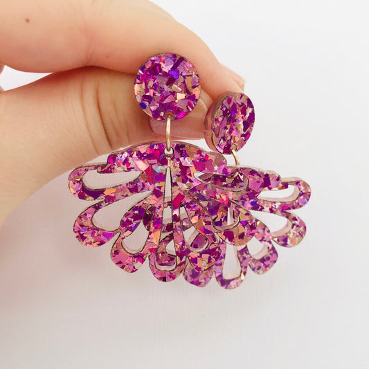 Unicorn Pink Chandelier Dangles - Statement Acrylic Earrings - Lacey Lou Sparkles