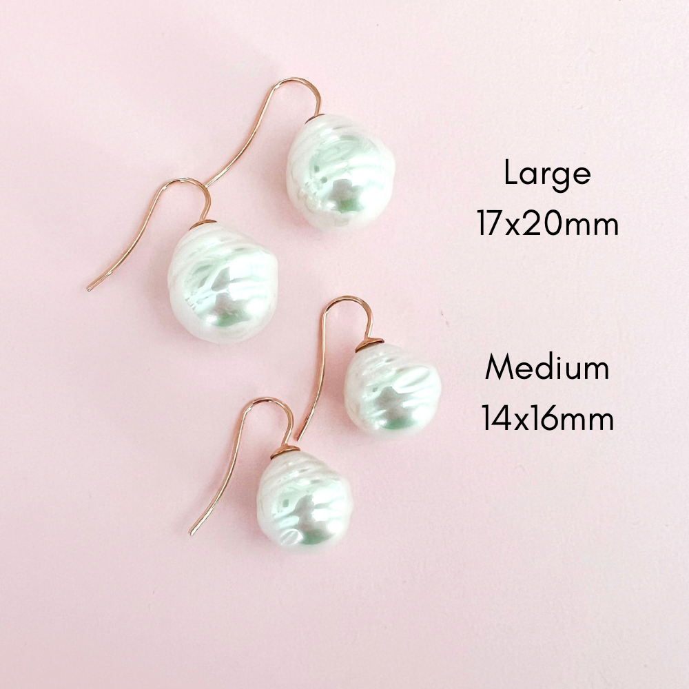 Large Spanish Pearl Earrings - Pale Pink / Gold