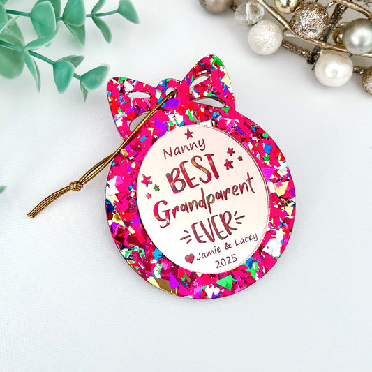 Pink  “Best Grandparent Ever” Personalised Christmas Ornament **PRE-ORDER** 2025