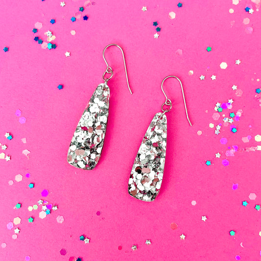 Silver Long Drop Dangle - Acrylic Earrings