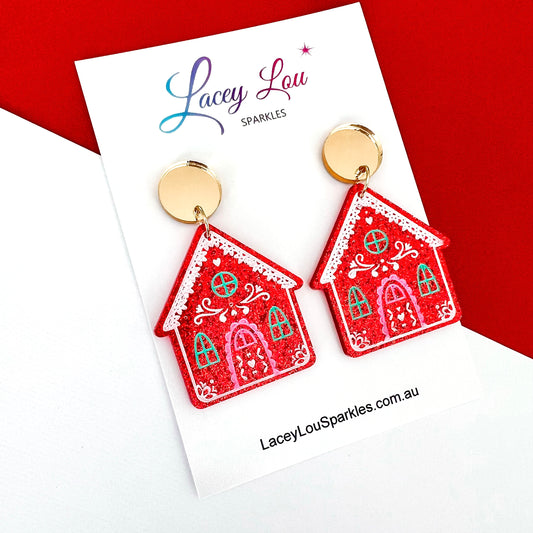 Red Statement Gingerbread House Earrings