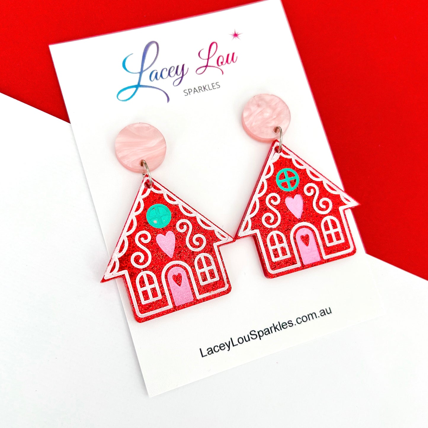 Red Statement Gingerbread House Earrings