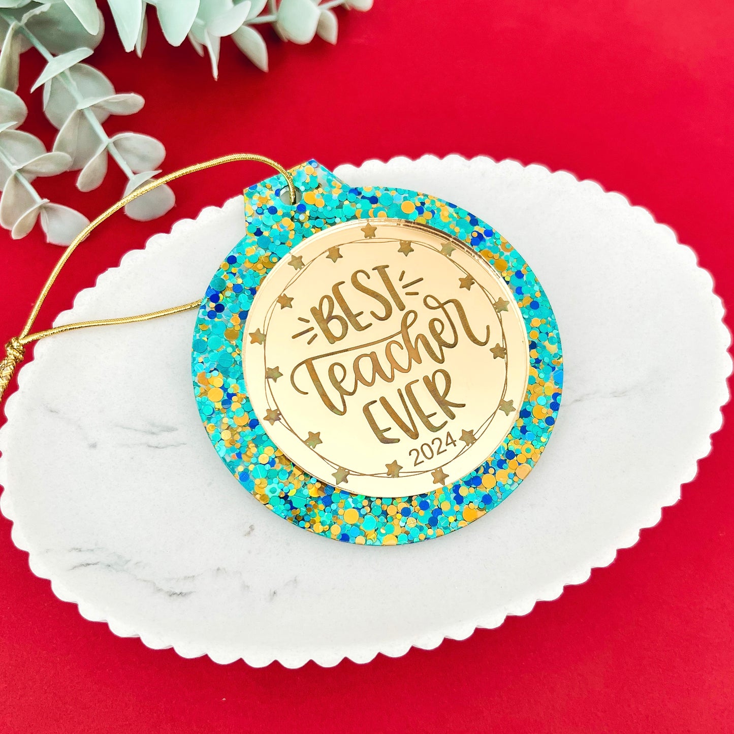 Aqua Personalised Teacher Christmas Bauble **PRE-ORDER**