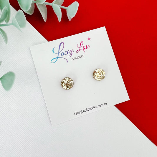 Small Round Acrylic Christmas Studs (10mm) - Gold Shard Glitter