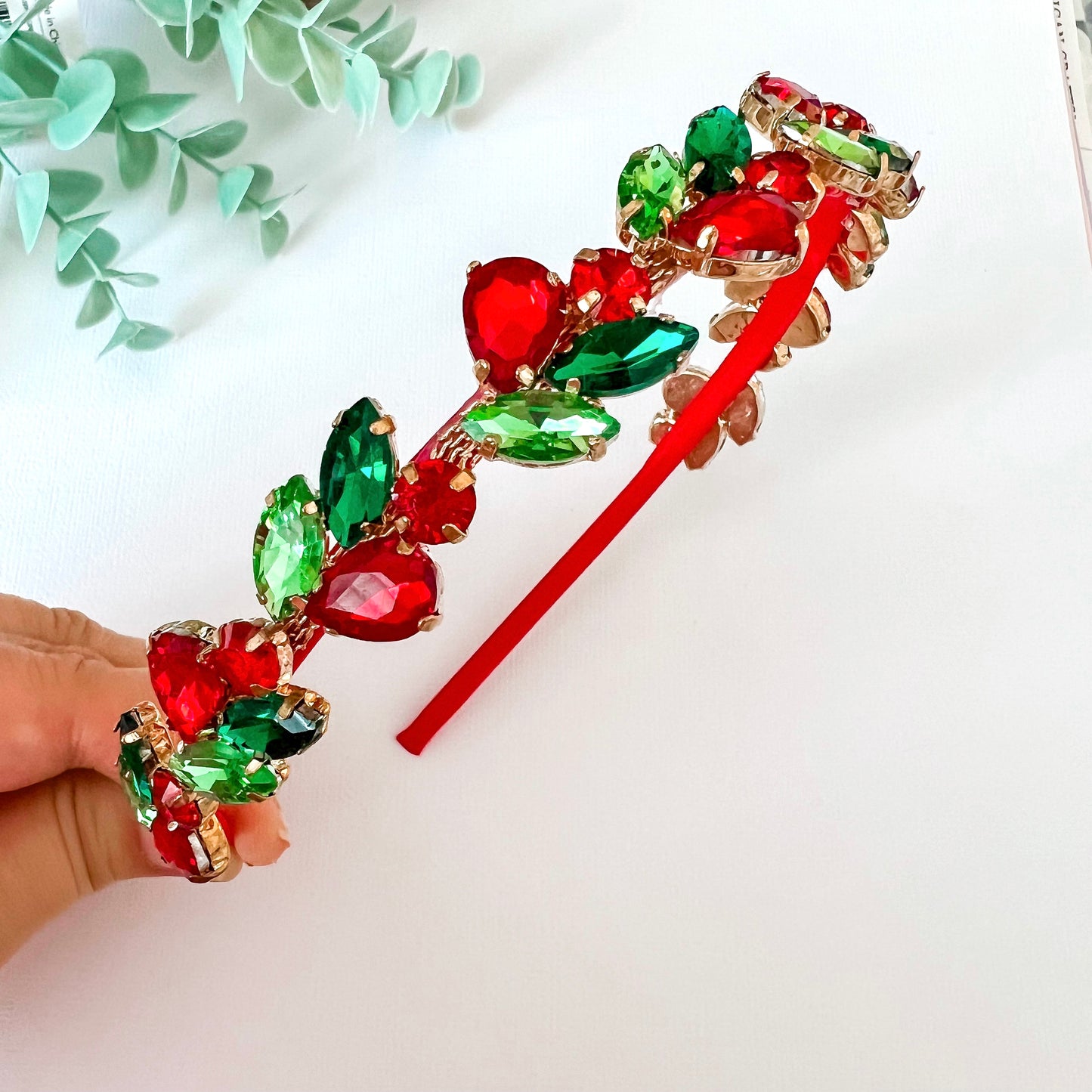 Red & Green Rhinestone Christmas Headband