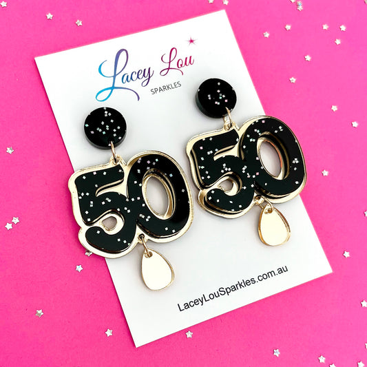 50th Birthday Statement Acrylic Earrings - Black