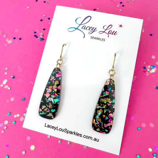 Black Long Drop Dangle - Acrylic Earrings