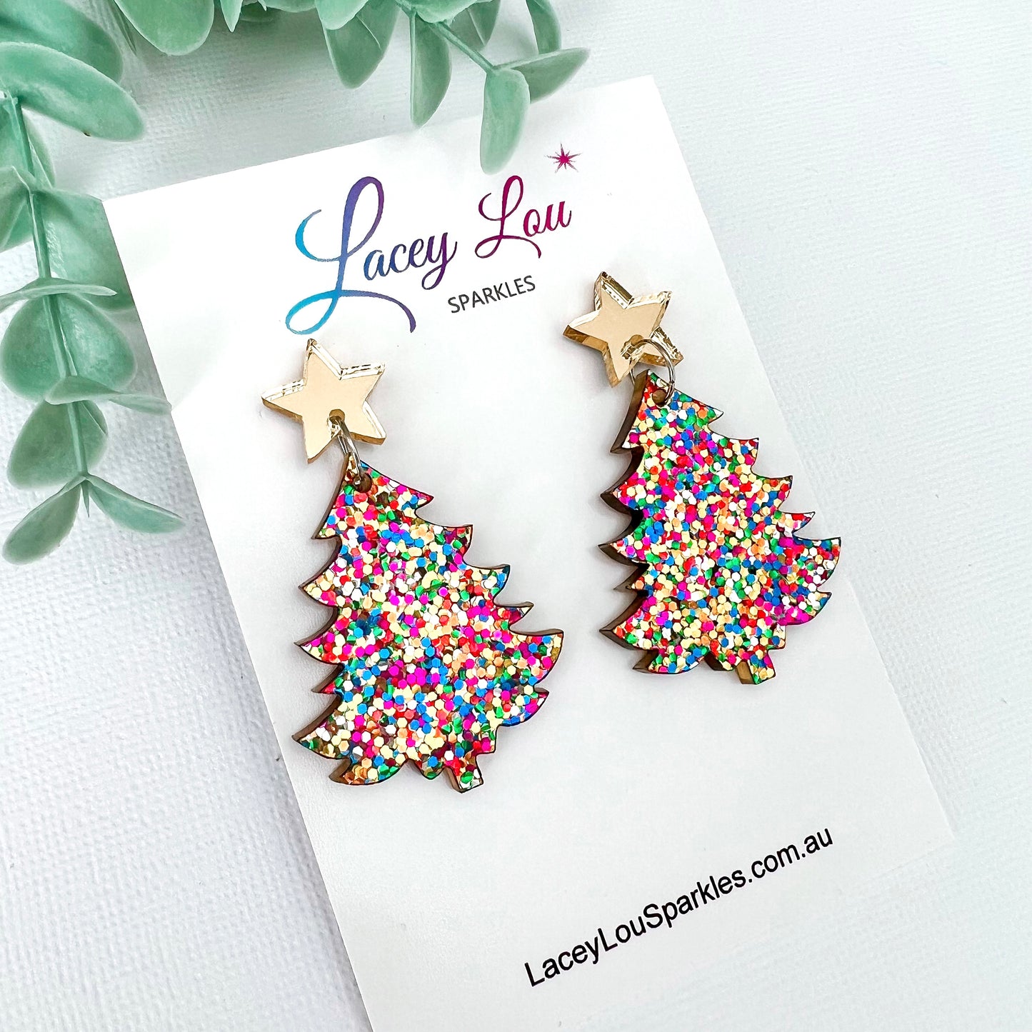 Large Colourful Christmas Tree Dangle Earrings