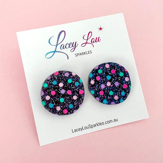Navy Blue Glitter Dotty Acrylic Studs - Hand Painted