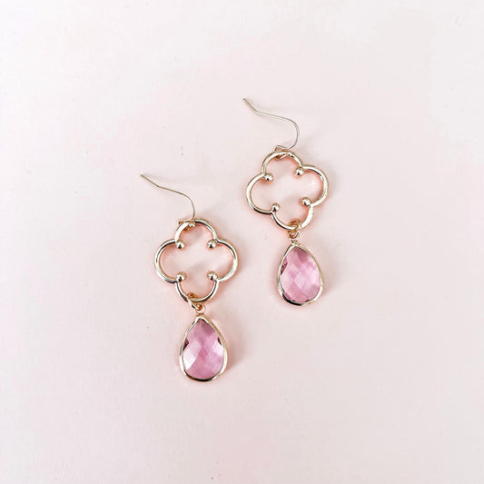 Camilla Pink Drop Earrings in Rose Gold