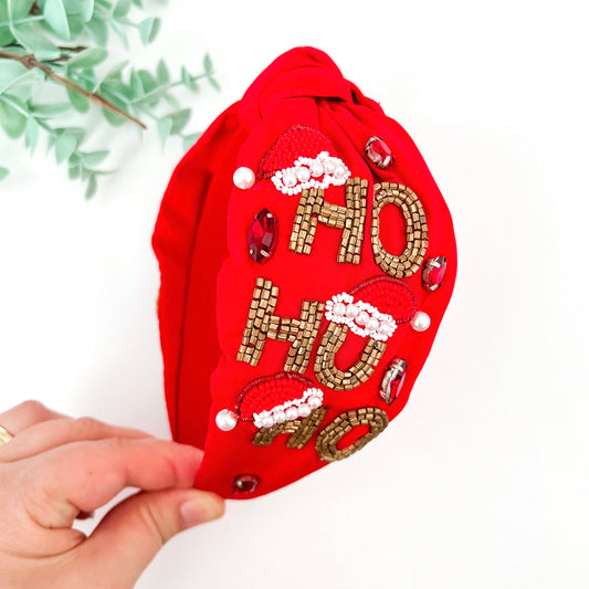 Beaded Red Ho Ho Ho Christmas Headband