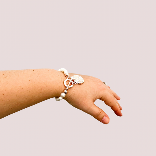 Coin Pearl Bracelet - Ivory / Silver