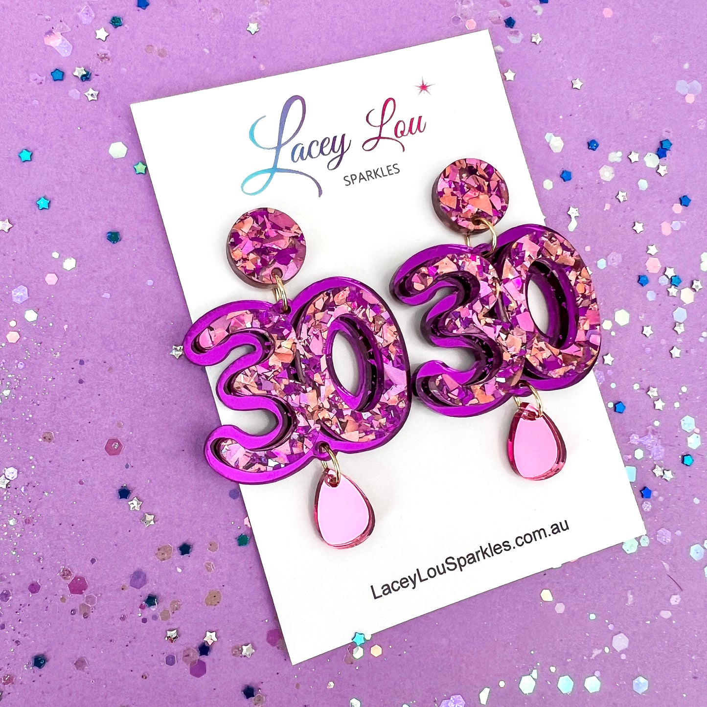 30th Birthday Statement Acrylic Earrings - Purple