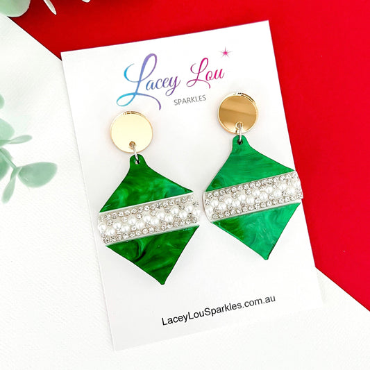 ‘Oh So Glamorous’ Statement Christmas Earrings - Green Swirl