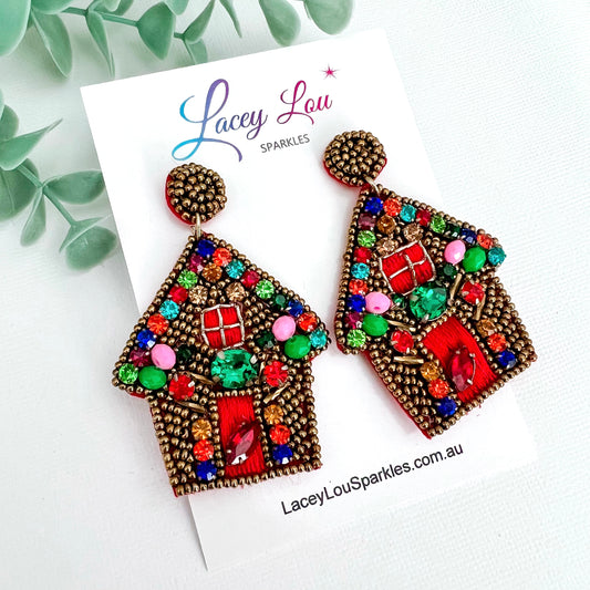 Beaded Gingerbread House Earrings