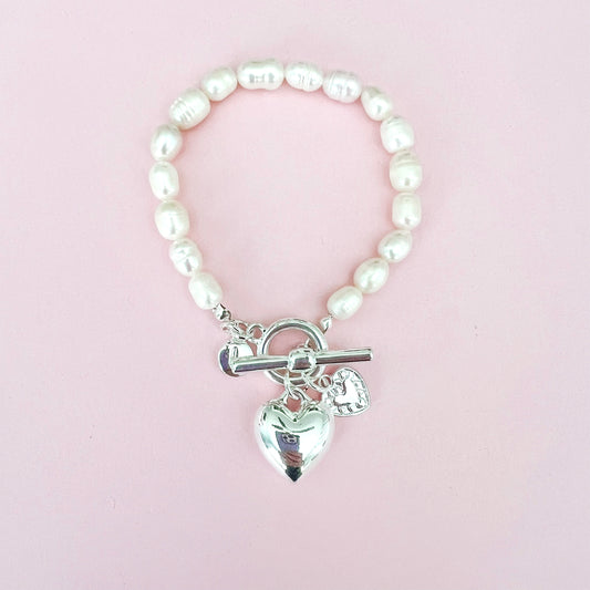 Hearts Pearl Bracelet - Ivory / Silver