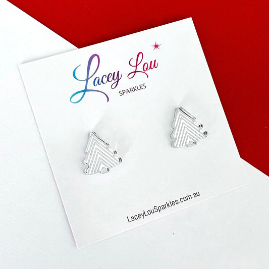 *CLEARANCE* Geometric Christmas Tree Stud Earrings - Silver