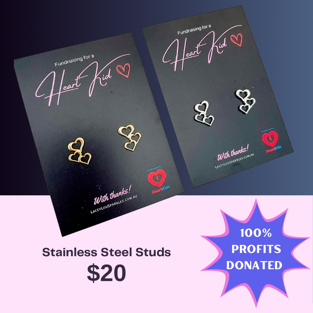 HeartKids Fundraiser Triple Heart Stainless Steel Studs February 2026