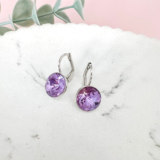 Crystal Bella Dangle Earrings - 12mm Violet (Silver)