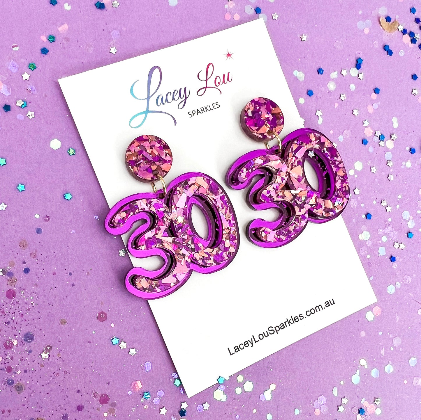 30th Birthday Statement Acrylic Earrings - Purple