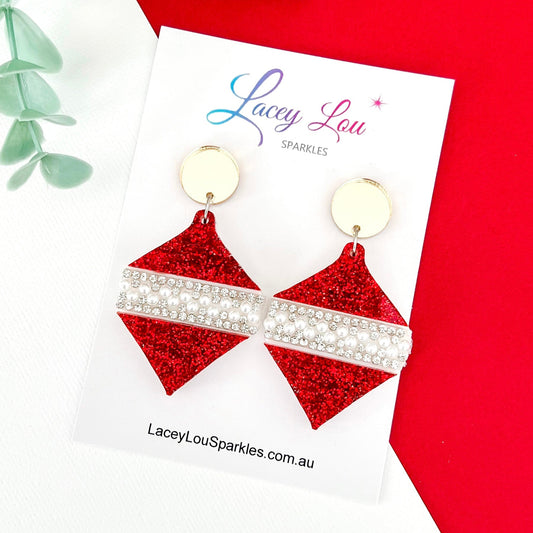 ‘Oh So Glamorous’ Statement Christmas Earrings - Red Glitter