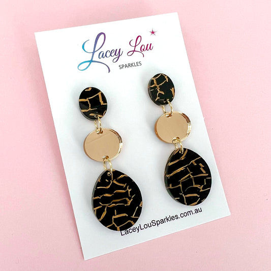 Black and Gold Tiger Statement Acrylic Dangle Earring