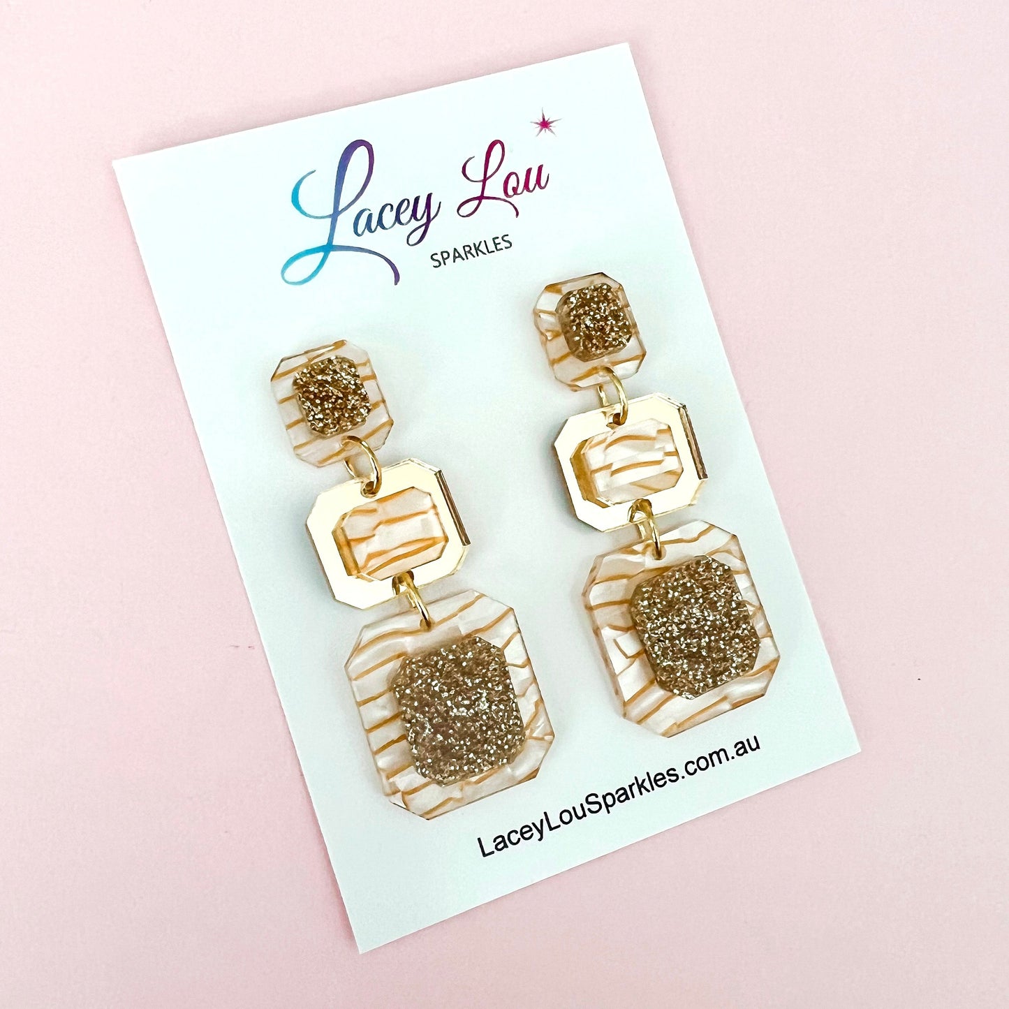 White and Gold Tiger Statement Acrylic Dangle Earring
