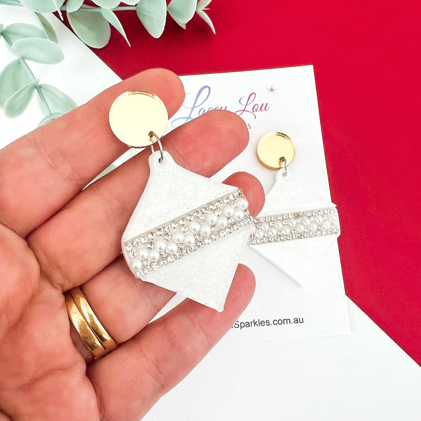‘Oh So Glamorous’ Statement Christmas Earrings - White Glitter
