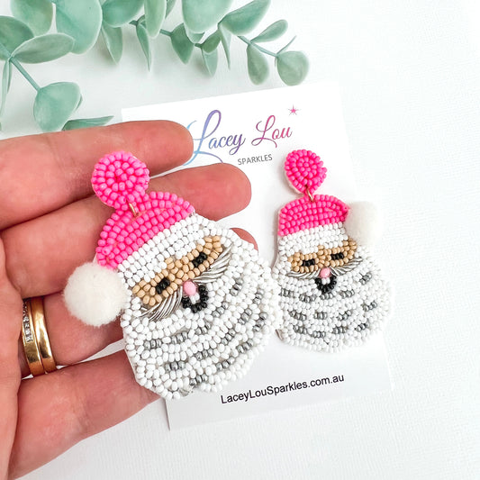 **SECONDS** Beaded Pink and White Santa with pom pom