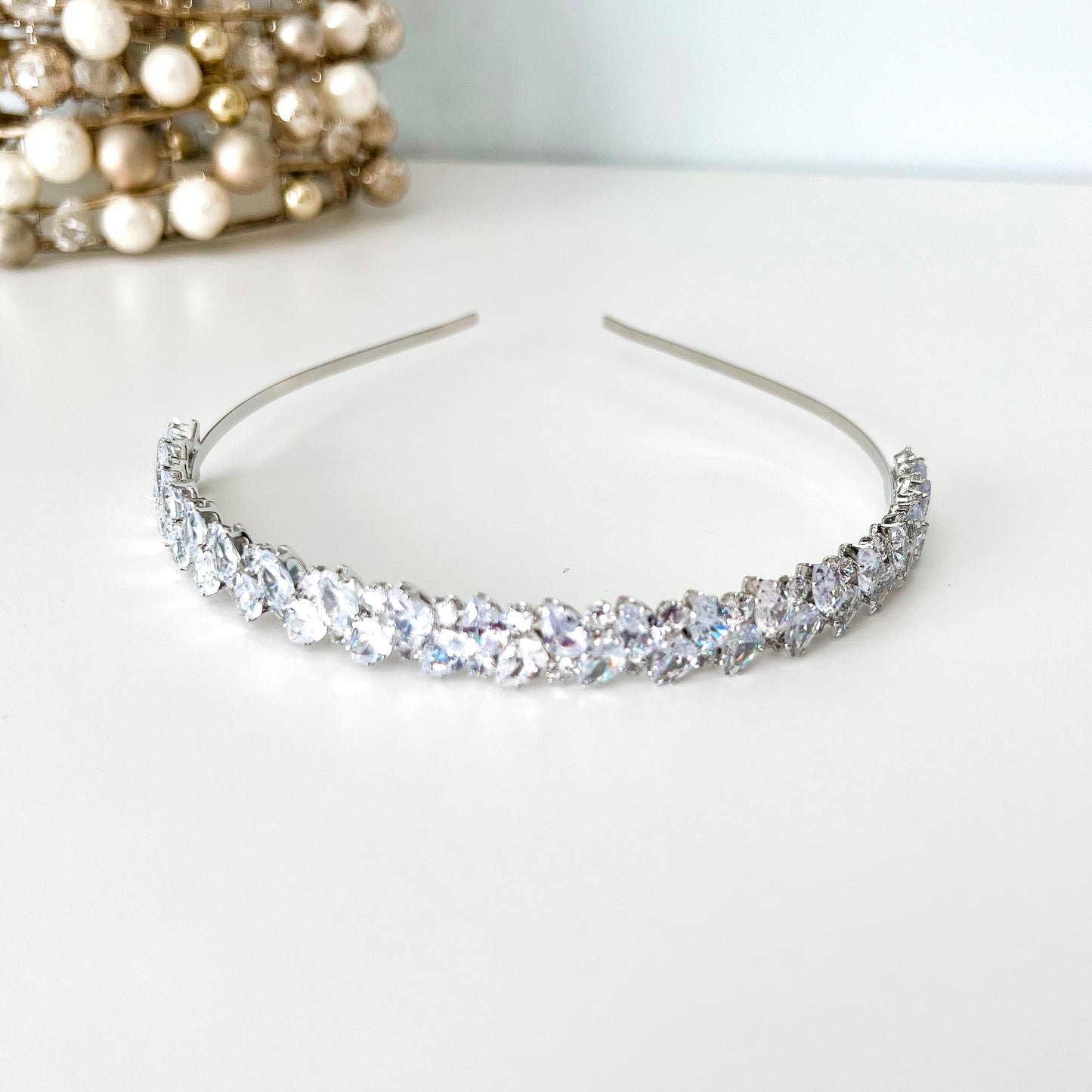 Thin Silver Crystal Alice Headband