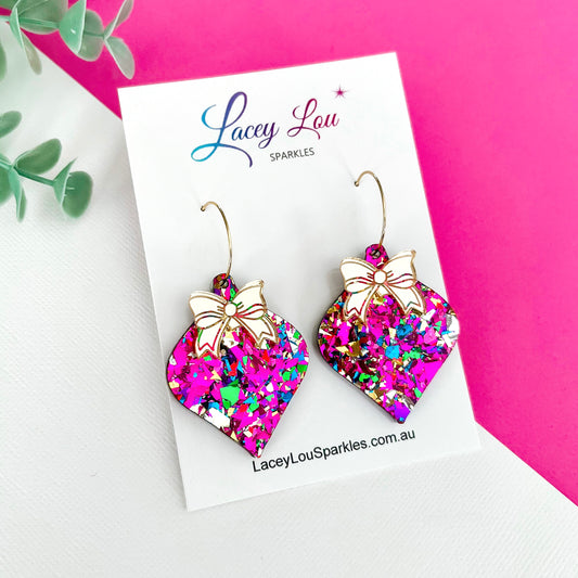 Statement Ornament Christmas Dangle Earrings - Rainbow