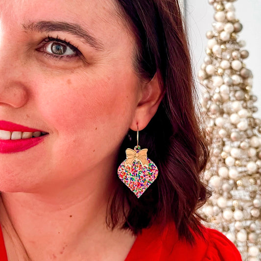 Statement Ornament Christmas Dangle Earrings - Rose