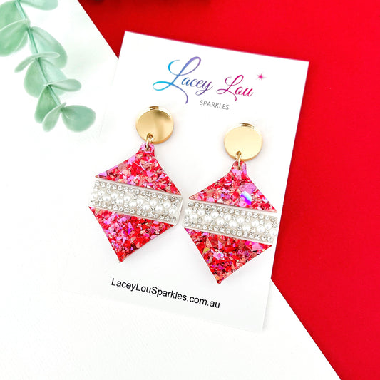 ‘Oh So Glamorous’ Statement Christmas Earrings - Rose Glitter
