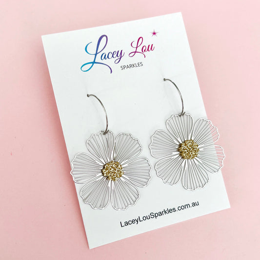 Lucy Silver Lace Statement Flower Dangles