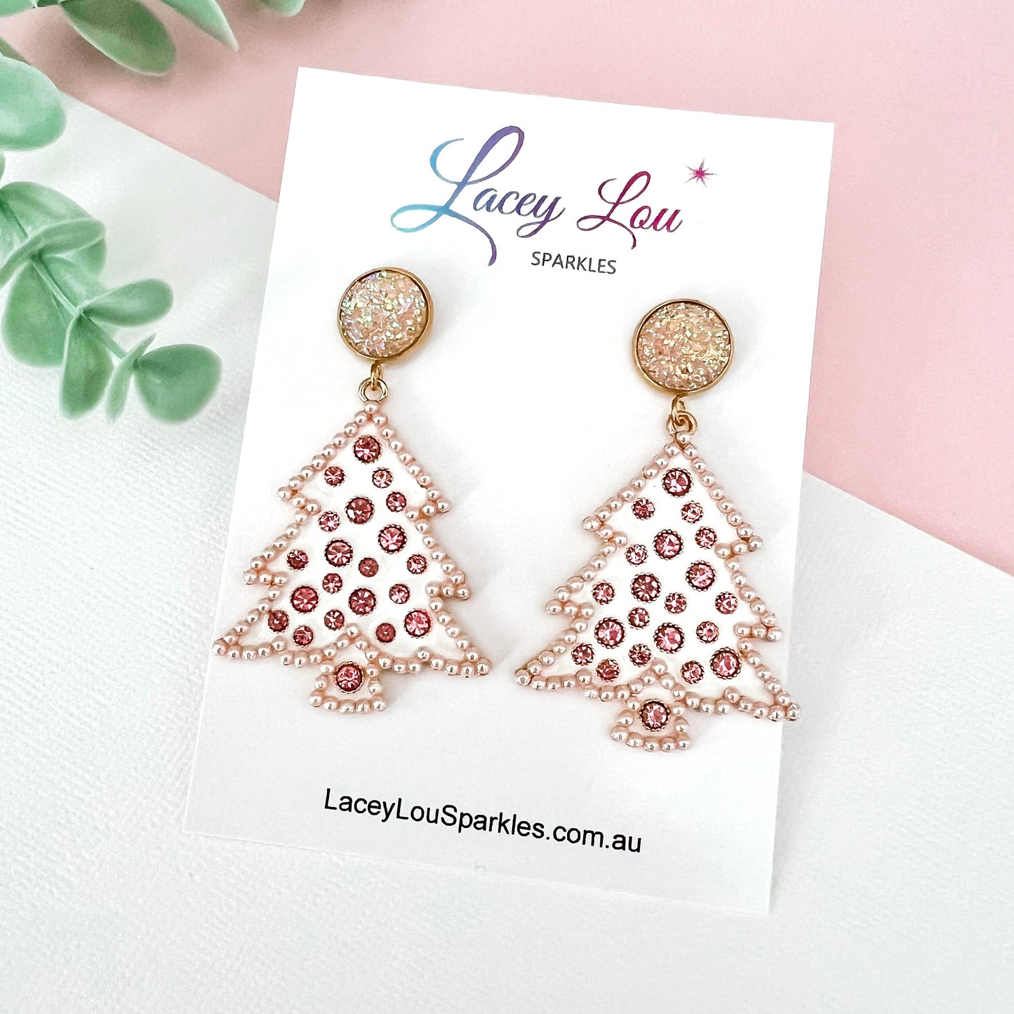 White Bling Metal Christmas Dangle Earrings