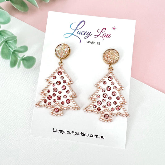 White Bling Metal Christmas Dangle Earrings