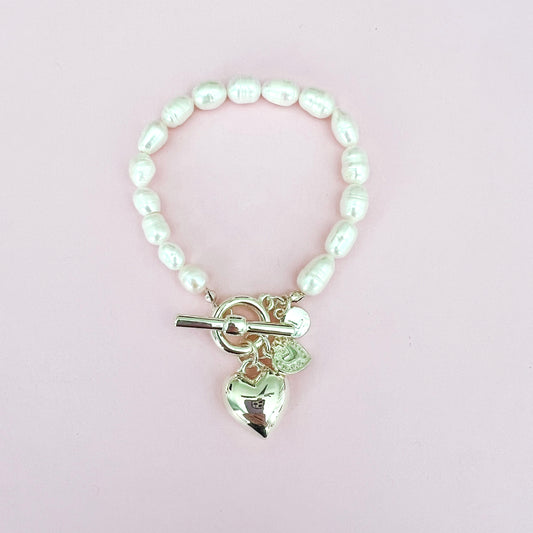 Hearts Pearl Bracelet - Ivory / Light Gold