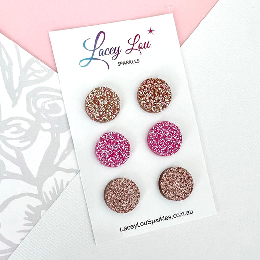 Glittery Round Stud Set - Acrylic Earring set