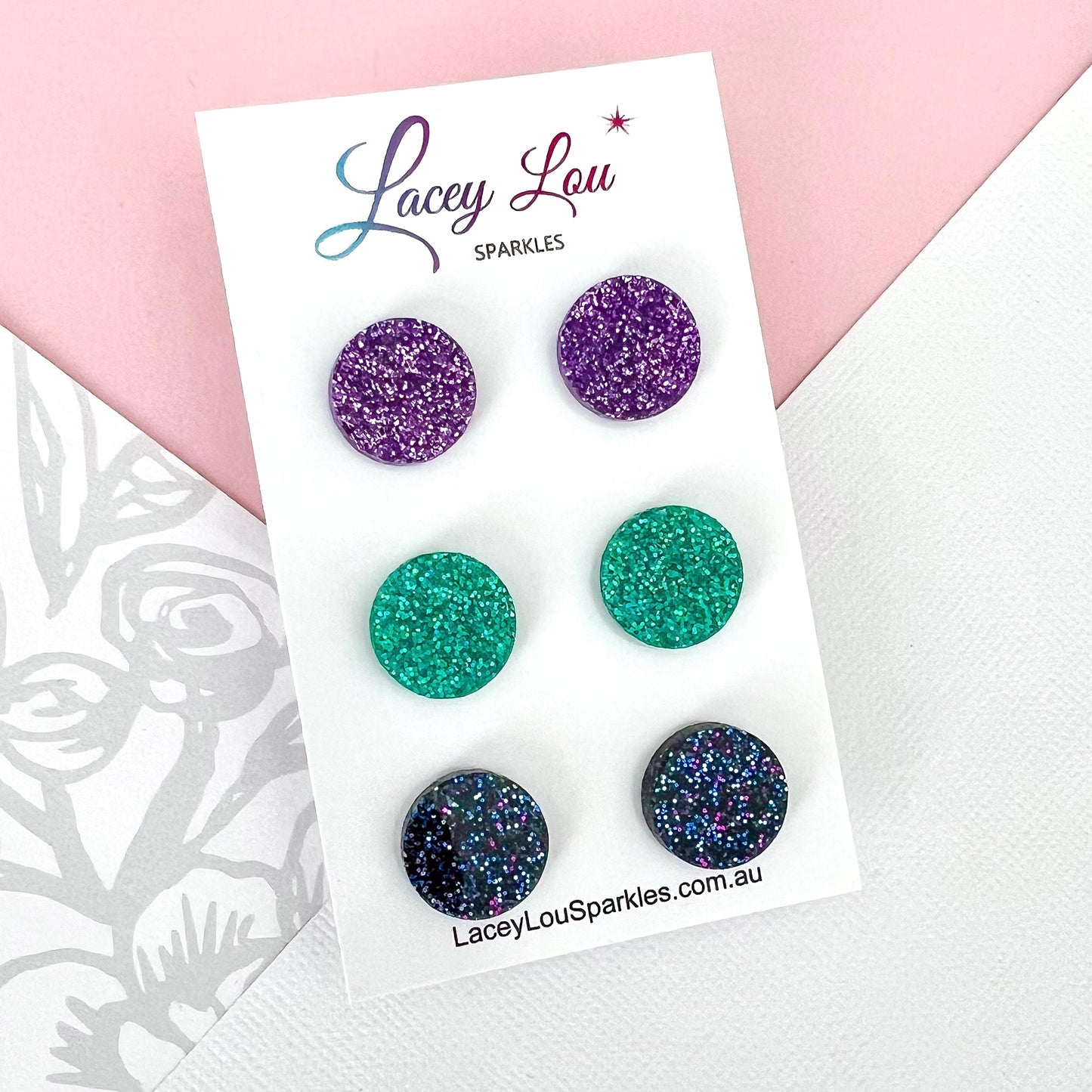 Glittery Round Stud Set - Acrylic Earring set