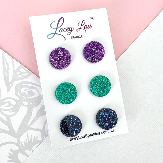 Glittery Round Stud Set - Acrylic Earring set