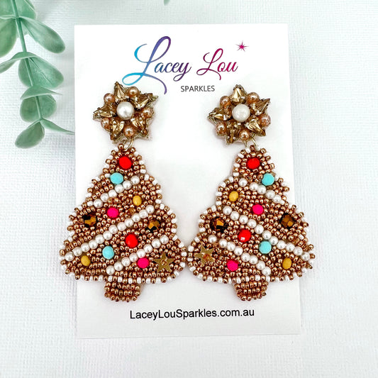 *SECONDS* Gold Beaded Christmas Tree Earrings