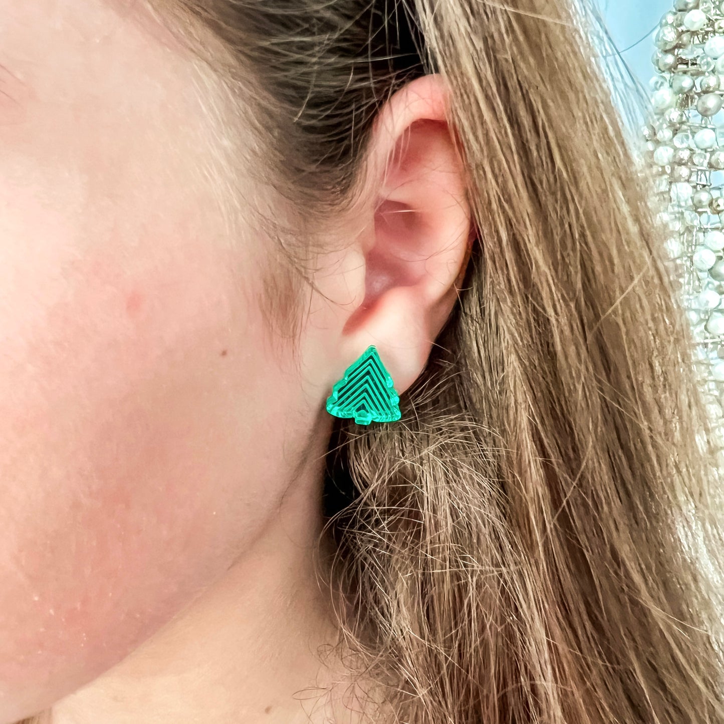 Geometric Christmas Tree Stud Earrings - Red