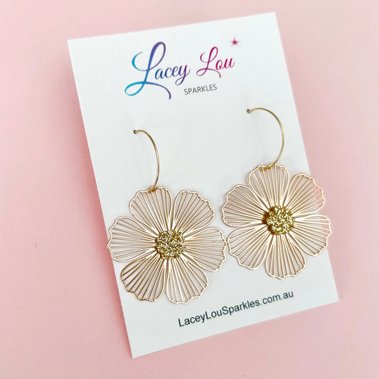 Lucy Gold Lace Statement Flower Dangles