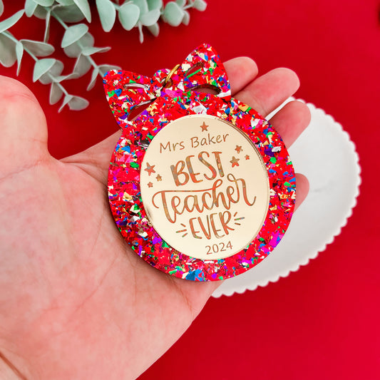 Red Rainbow Personalised Teacher Christmas Bauble **PRE-ORDER**