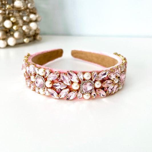 Pale Pink & Pearl Christmas Jeweled Statement Headband